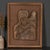 Hand-Carved Wood Relief Portrait With Leather Backdrop and Oak Frame For Sale - Image 4 of 13