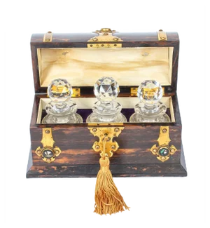 19th Century Coromandel & Brass Mounted Scent Bottle Box, Set of 4