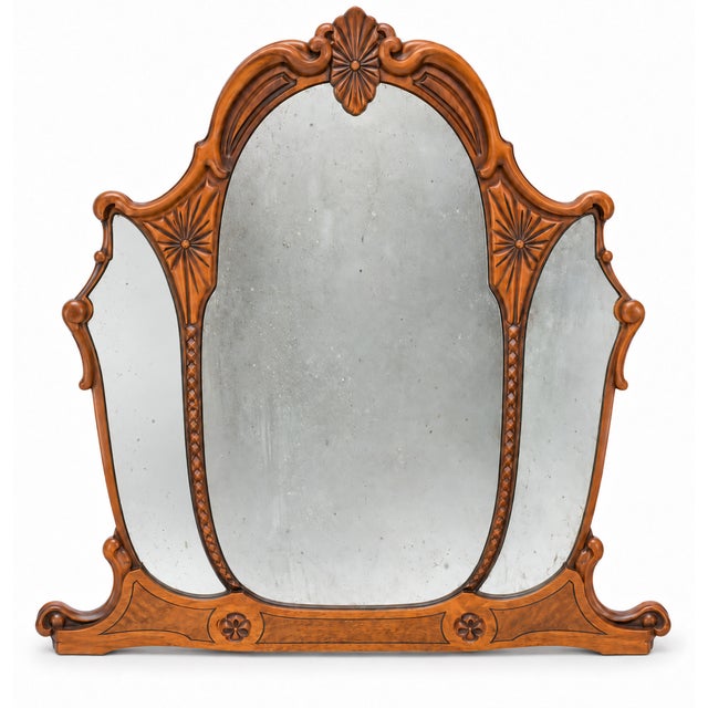 Antique Art Deco Vanity With Three-Panel Mirror and Matching Bench For Sale - Image 15 of 18
