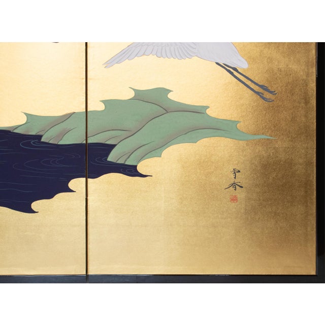 "Wave and White Herons" by Sekko, Heisei Era Japanese Byobu Screen For Sale - Image 15 of 18