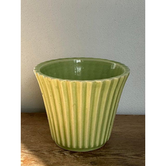 Mid 20th Century Vintage Boho French Glazed Ceramic Pleated Vase For Sale - Image 5 of 6