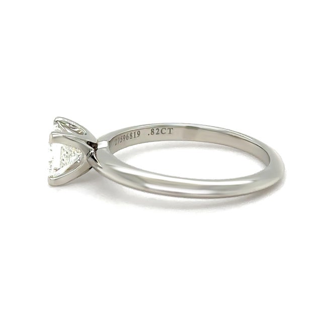 Contemporary Tiffany & Co. Platinum Princess Cut Diamond Engagement Ring 0.82ct 4.5gSize 6.75 For Sale - Image 3 of 11