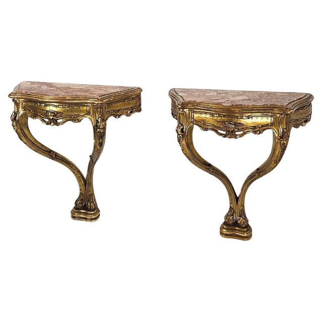 Venetian Rococo Console Nightstands with Rosso Verona Marble, 1930s, Set of 2 For Sale - Image 15 of 15