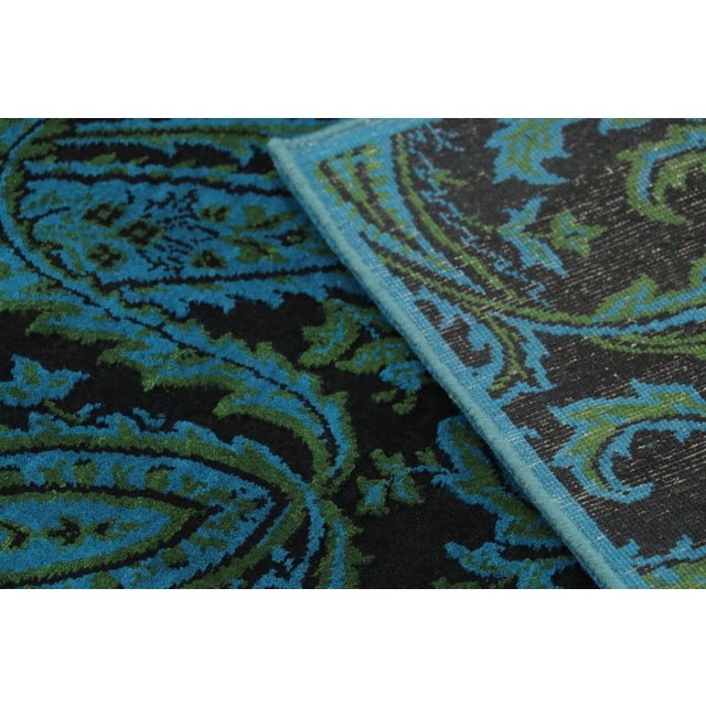 Black Rug & Kilim's Modern Rug in Deep Blues With Paisley Florals For Sale - Image 8 of 10