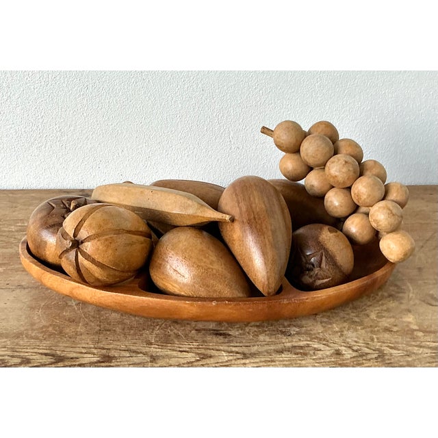 Vintage Boho Leilani Carved Wood Fruit Bowl For Sale - Image 9 of 12
