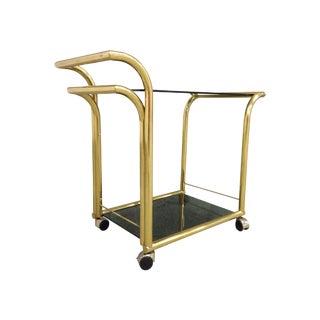 Art Deco Inspired Two Tier Brass & Glass Bar Cart For Sale