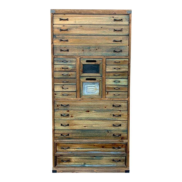 Late 20th Century 24 Drawer Reclaimed Wood Apothecary Style