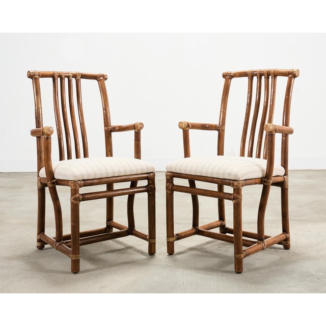 Wood Set of Eight McGuire Organic Modern Rattan Dining Chairs For Sale - Image 7 of 18
