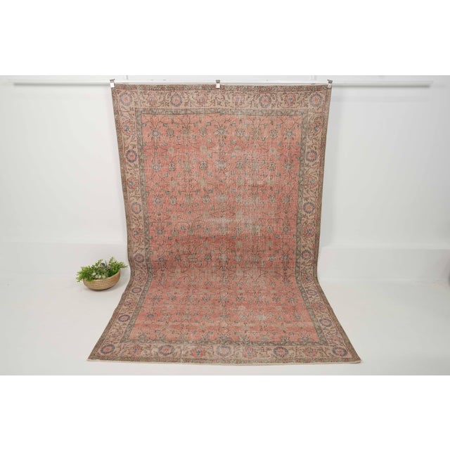 Textile 1970s Vintage Turkish Handmade Wool Cotton Pink Area Rug For Sale - Image 7 of 12