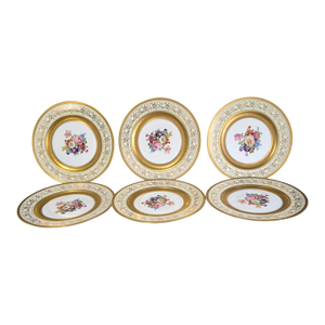 Vintage (Art B China) Elegant Heavily Gilded Floral Center 10.5'' Dishes - Set of 6