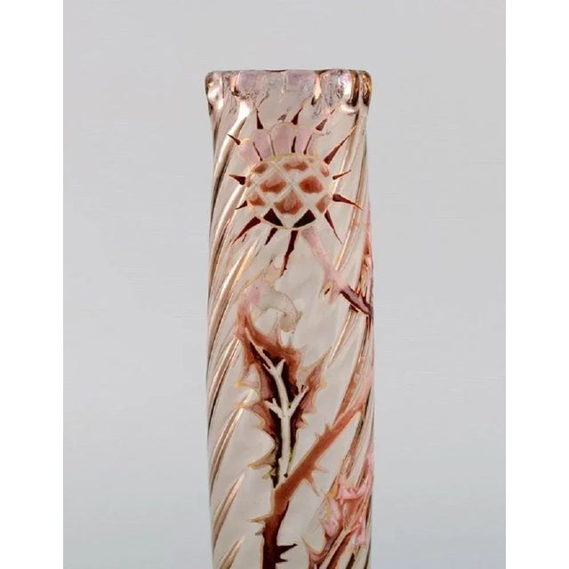Clear Frosted Art Glass Vase with Thistle Pattern by Emile Gallé For Sale - Image 5 of 8