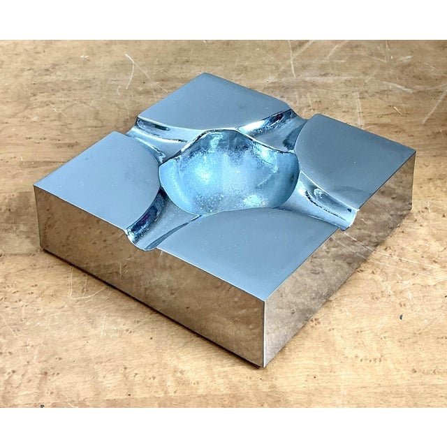 Vintage Chrome Geometric Ashtray For Sale - Image 4 of 13