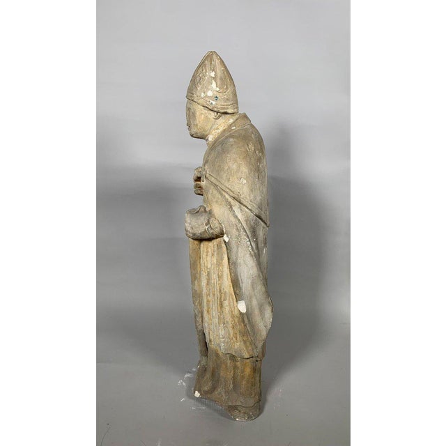 15th Century Limestone Sculpture of a Saintly Bishop - 95 cm - High Period Statue For Sale - Image 6 of 12
