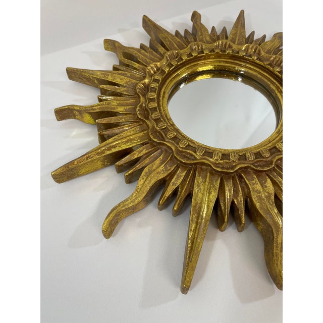 1960s 1960s French Style 17.25" Gilded Sunburst Wall Mirror For Sale - Image 5 of 18