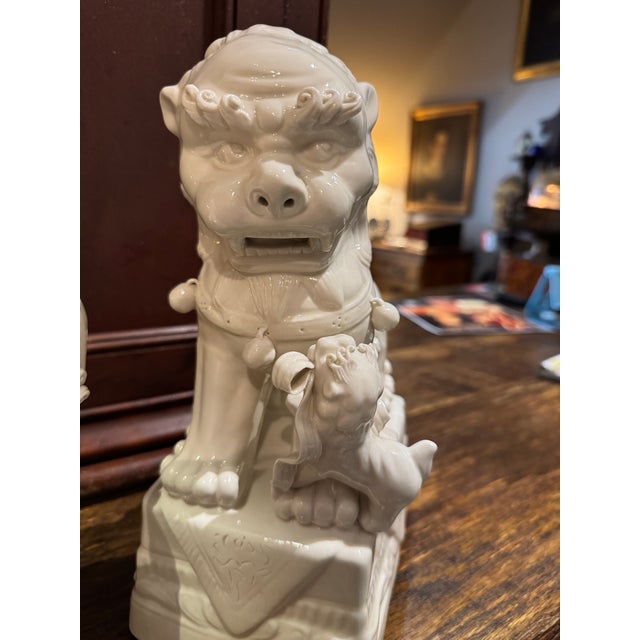 Ceramic Pair Vintage Blanc De Chine Foo Dogs For Sale - Image 7 of 12
