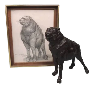 "Prince" a Modernist Fantasy Dog Bronze Sculpture with Sketch by J. J. Kearns - A Pair