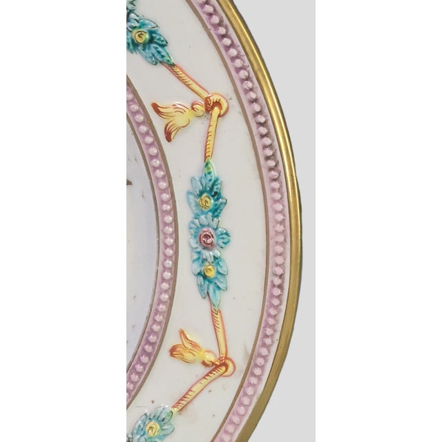 Late 20th Century Large Vintage Capodimonte Italian Relief Charger Wall Plate Floral Garland Cherubs Marked For Sale - Image 5 of 11