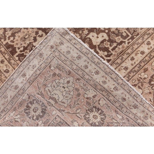 Textile Antique Persian Tabriz Brown Handmade Wool Rug For Sale - Image 7 of 9