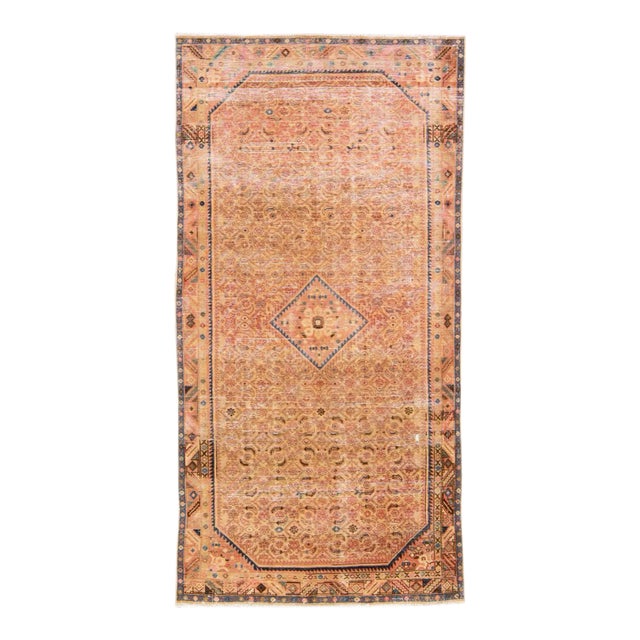 1960s Vintage Distressed Handmade All Over Peach Wool Runner For Sale
