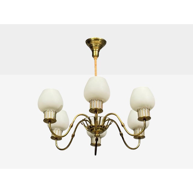 1960s Danish Modern, Chandelier, Brass, String, Glass For Sale In New York - Image 6 of 13