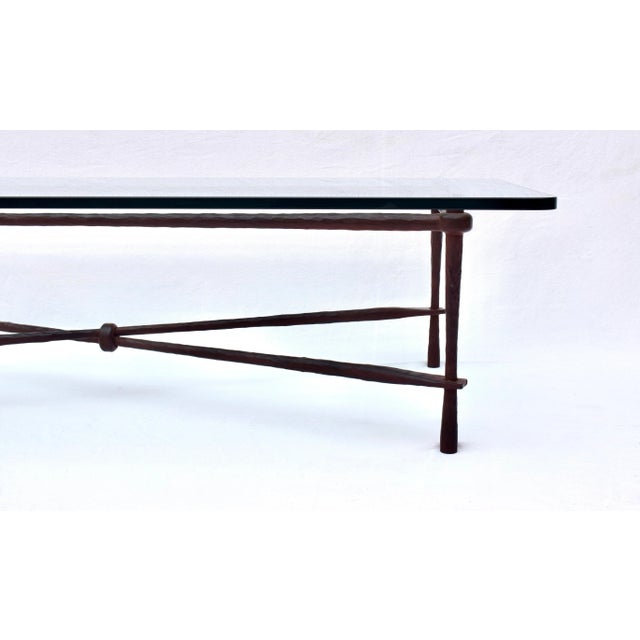 Metal Custom American Bronze & Glass Coffee Table by Carole Gratale 20th Century For Sale - Image 7 of 14