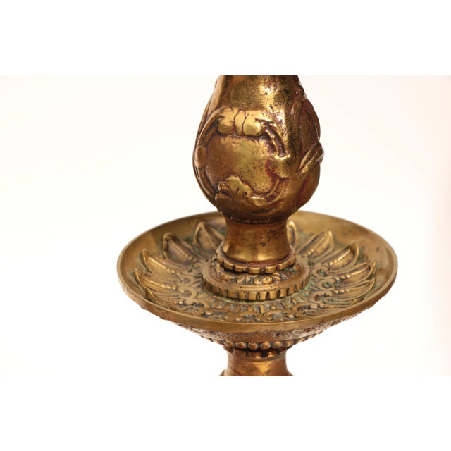 Metal French Doré Bronze Style Candlestick Lamps - a Pair For Sale - Image 7 of 11