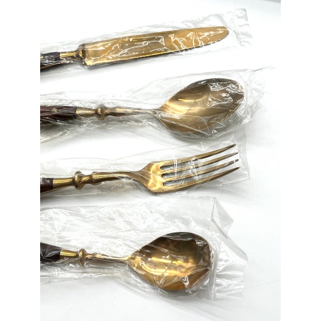 Metal Mid-Century Bronze and Rosewood Royal Cutlery Set, 1970s, Set of 24 For Sale - Image 7 of 18