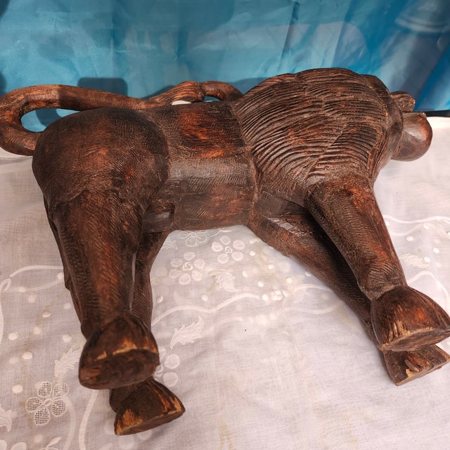 Sculpture Materials Vintage Hand-Carved Hardwood Lion Sculpture With Gulati Label, 20" For Sale - Image 7 of 10