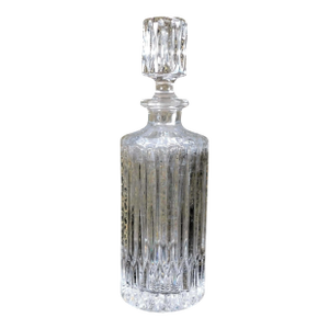 1940s Round Cut Crystal Decanter With Vertical Cuts