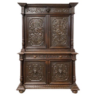 Renaissance Revival Oak 2-Part Buffet Cabinet, France, Mid-19th Century For Sale