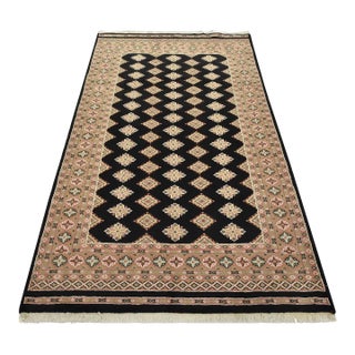 Bokhara Jaldar Rug 5’3” X 8’5” Black Wool Tribal Hand-Knotted Oriental Carpet For Sale