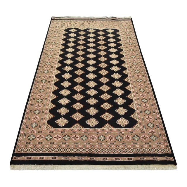 Bokhara Jaldar Rug 5’3” X 8’5” Black Wool Tribal Hand-Knotted Oriental Carpet For Sale