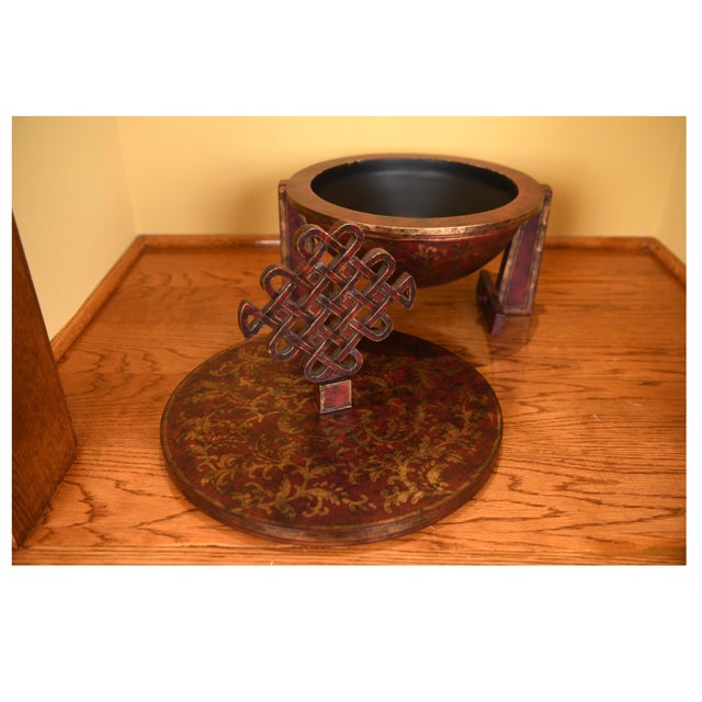 Wood Vintage Decorative Tibetan Style Lidded Ceremonial Bowl on Stand For Sale - Image 7 of 7