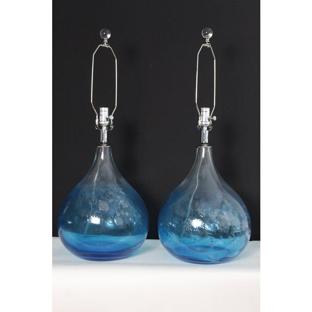 Blue Mid 20th Century Seguso Style Hand Blown Murano Lamps - a Pair For Sale - Image 8 of 16