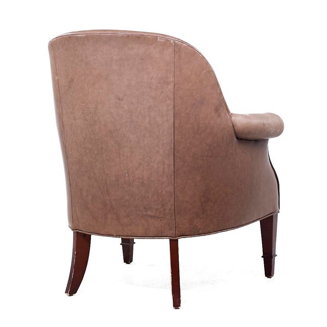 Baker Furniture Brown Leather Barrel Club Lounge Chairs For Sale - Image 9 of 12