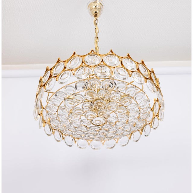Delicate floral chandelier with crystal glass and gilded brass parts made by palwa, sciolari design germany, 1970s....