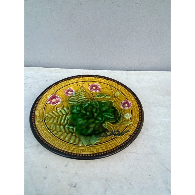 German Majolica Flowers & Leaves Plate Zell circa 1900.