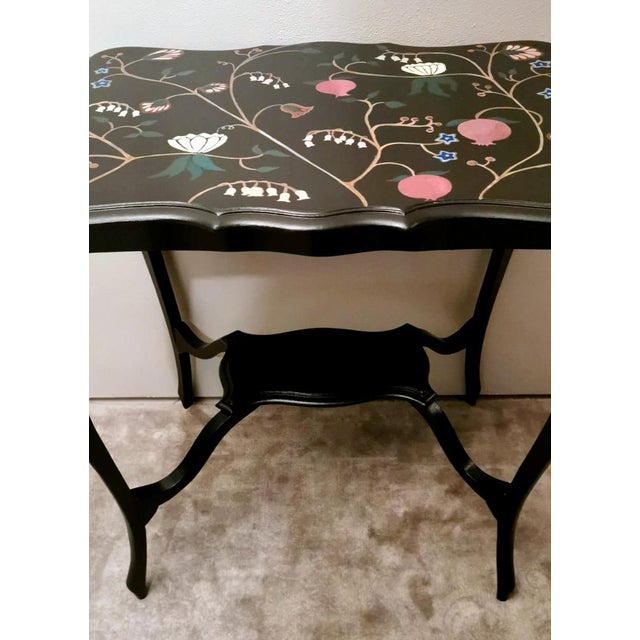 1930s Chippendale Style English Ebonized Wood Tea Table With Painted Top For Sale - Image 6 of 12