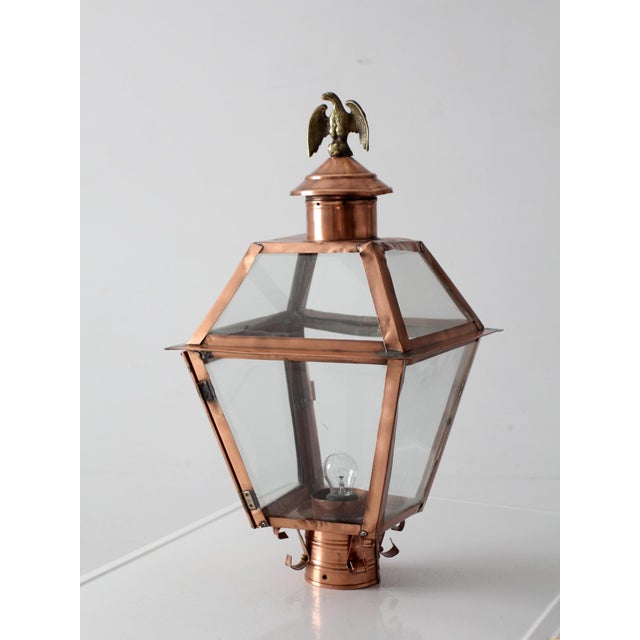 Vintage Copper Lantern Light Fixture With Brass Eagle Finial For Sale - Image 4 of 18