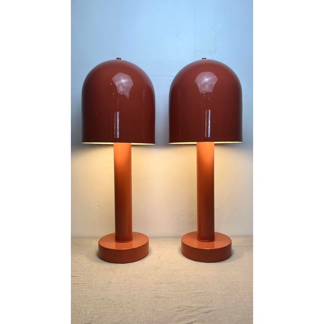 Metal Vintage Metal Dome Lamps- A Pair For Sale - Image 7 of 11