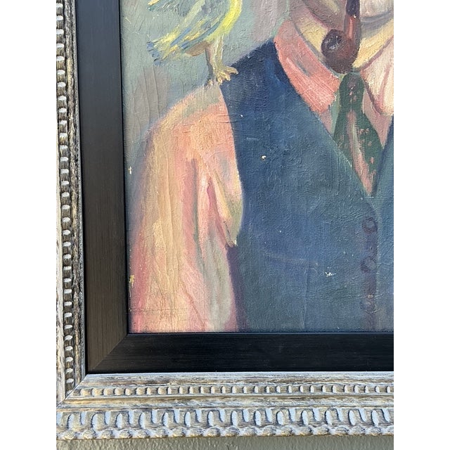 Vintage Original Oil Portrait of Man With Birds For Sale - Image 9 of 12