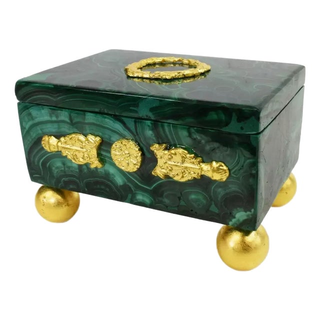 Early 20th Century Antique Malachite, Green & Gilt Metal Table Box! For Sale