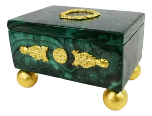 Early 20th Century Antique Malachite, Green & Gilt Metal Table Box!