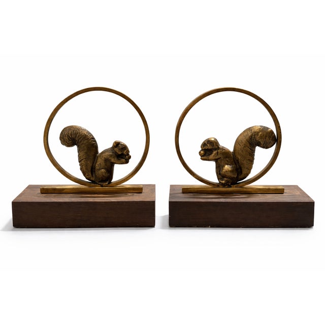 Metal Art Deco French Gilded Bronze and Rosewood Squirrel Bookends, 1930, Set of 2 For Sale - Image 7 of 7
