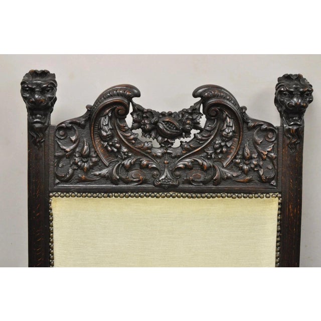 Late 19th Century Rj Horner Attr Renaissance Figural Lion Carved Oak Wood Dining Chairs - Set of 6 For Sale - Image 4 of 16