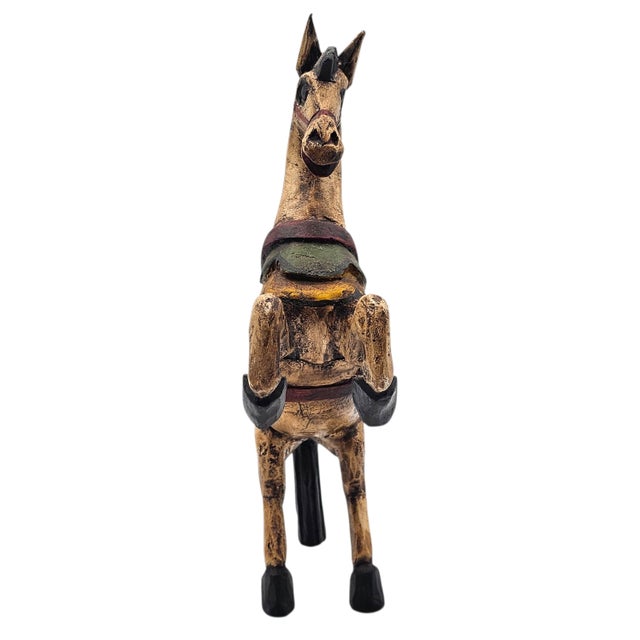 Mexican Festive Mexican Hand-Carved Painted Wooden Horse, Folk Art, 15.5" For Sale - Image 3 of 16