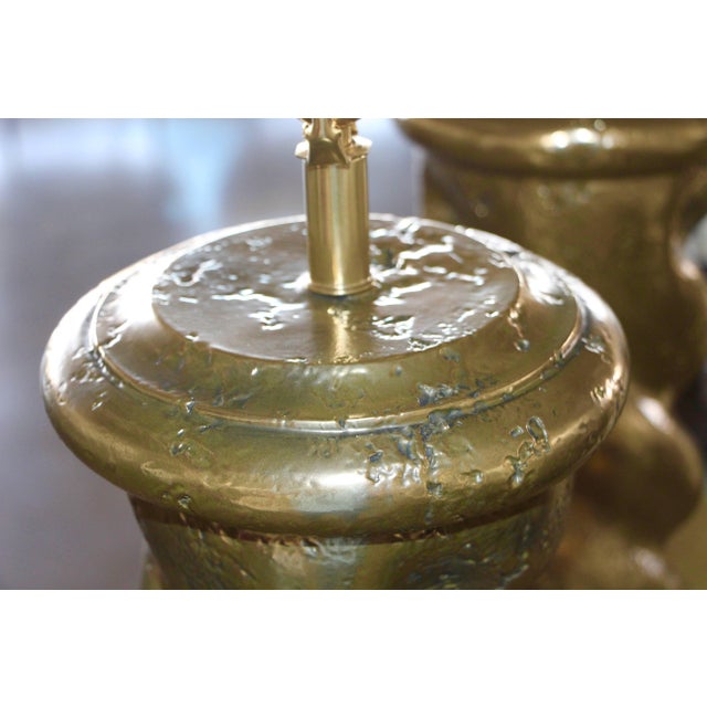 Early 20th Century Bronze Metal Coated Plaster Rope Lamps in the Style of Michael Taylor - a Pair For Sale - Image 12 of 12