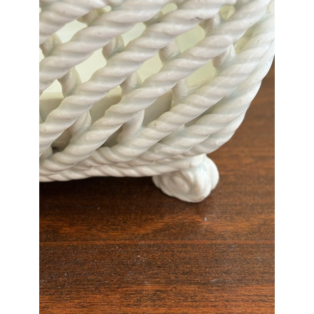 Ceramic French Country Trompe l'Oeil Porcelain Rope Basket Cachepot For Sale - Image 7 of 8