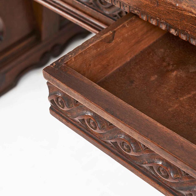 Brown Walnut Dining Table with Drawers For Sale - Image 8 of 10