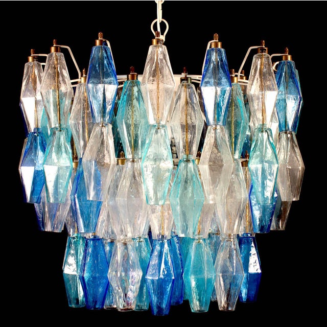 Murano Glass Poliedri Sapphire Colored Chandelier in the Style of Carlo Scarpa For Sale - Image 3 of 11